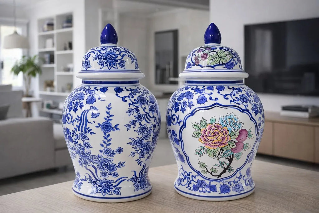 Vaso Decorativo Porcelana Azul E Branco Luxo Clássico 40x19