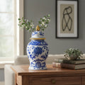 Vaso Decorativo em Porcelana Azul Imperial com Tampa 40x19cm