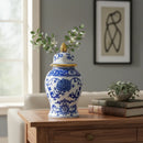 Vaso Decorativo em Porcelana Azul Imperial com Tampa 40x19cm