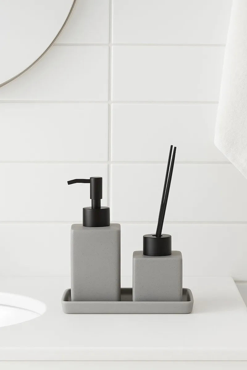 Kit Banheiro Cerâmica Cinza Premium 3 Pçs