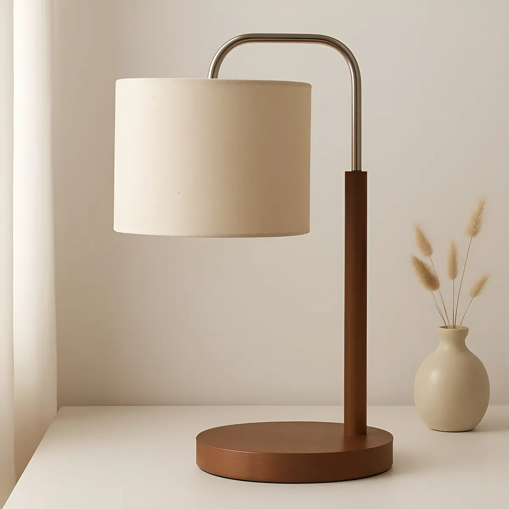 Abajur de Mesa Elegance Imbuia com Cúpula Branca – 32x12cm em Metal
