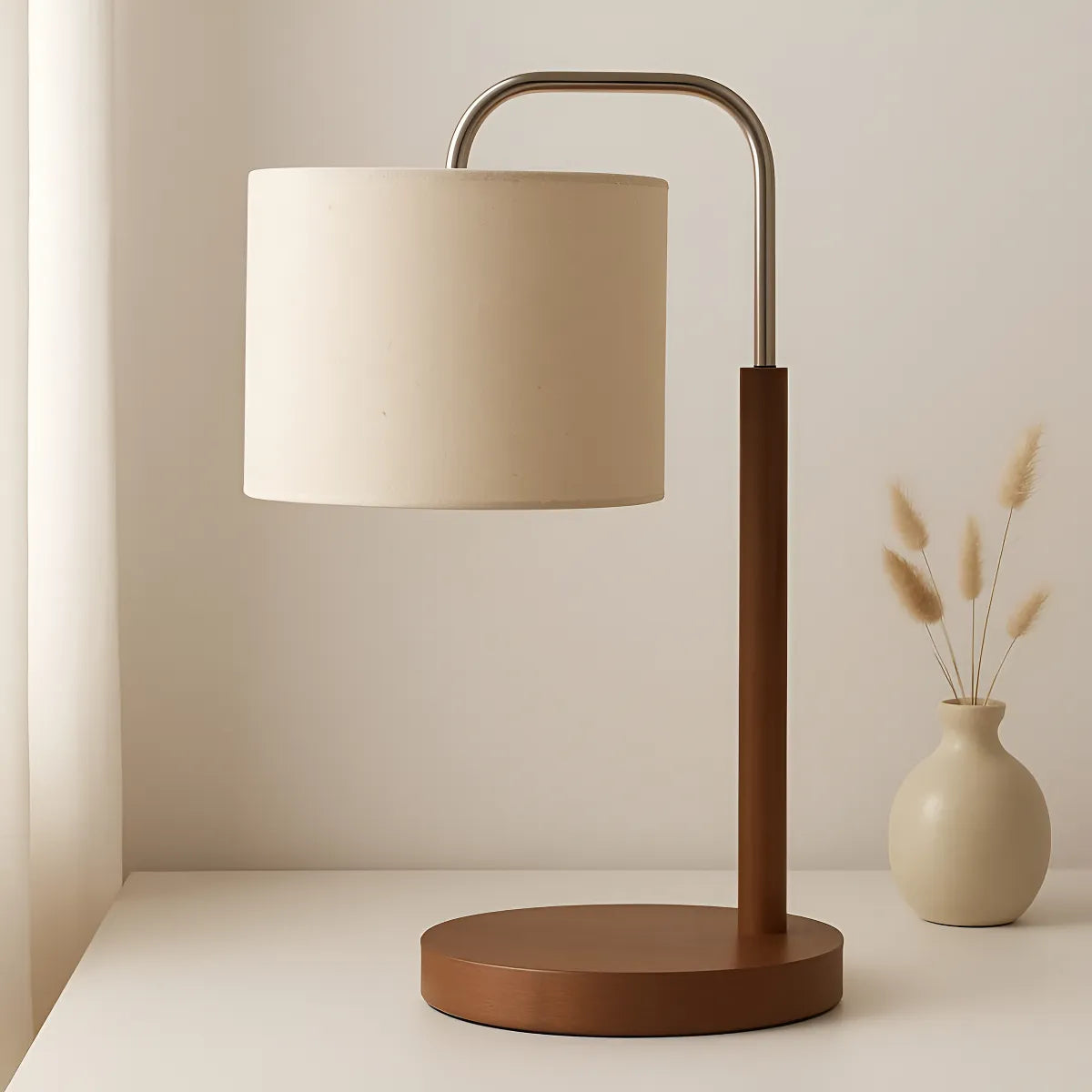 Abajur de Mesa Elegance Imbuia com Cúpula Branca – 32x12cm em Metal