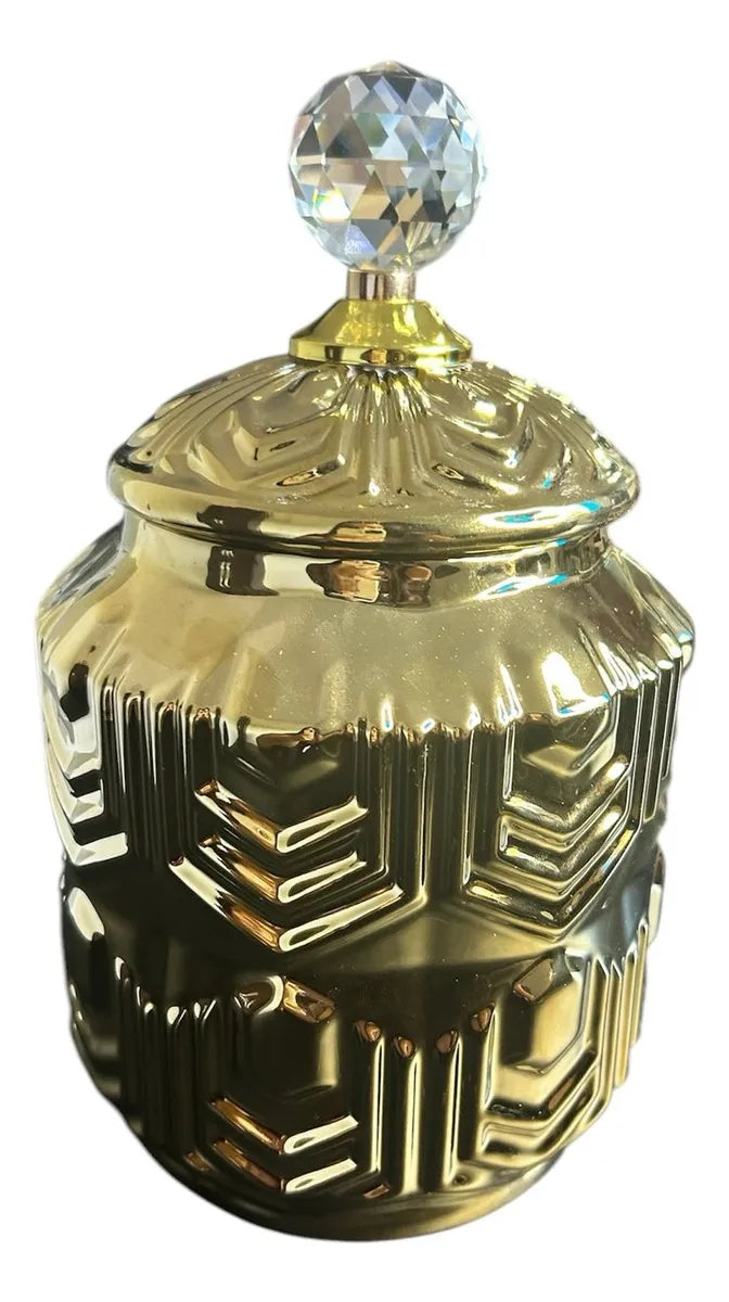 Potiche de Porcelana Dourado com Tampa 32x16
