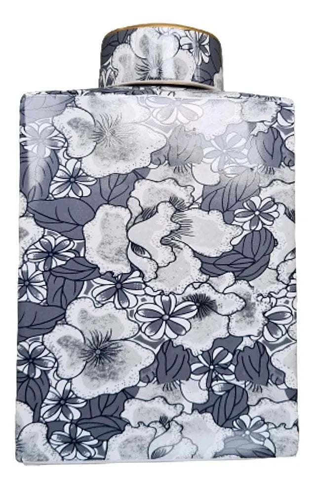 Pote Decorativo em Porcelana Cinza, Branco e Dourado 21x14 cm