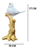 Escultura Decorativa Pássaro Branco com Base Dourada – 17 x 10 cm