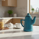 Bule de Café e Chá em Cerâmica Frisada 900ml – Azul Acqua Marine