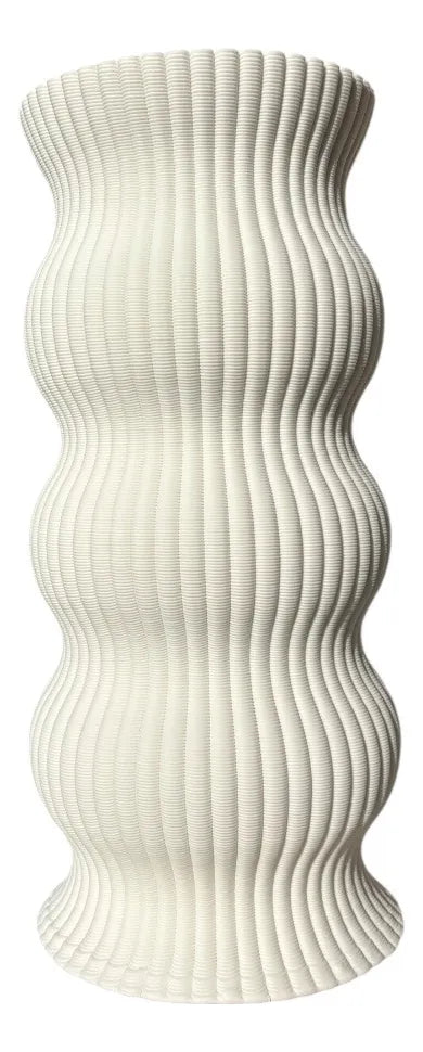 Vaso De Cerâmica Branca Ondas Flores Moderno 30x13