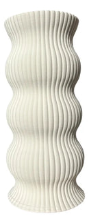 Vaso De Cerâmica Branca Ondas Flores Moderno 30x13