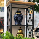 Vaso Decorativo Clássico de Porcelana Azul Marinho e Dourado com Tampa – 34x20 cm
