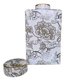 Pote Decorativo de Porcelana Cinza, Branco e Dourado – 22x15 | Estilo Clássico