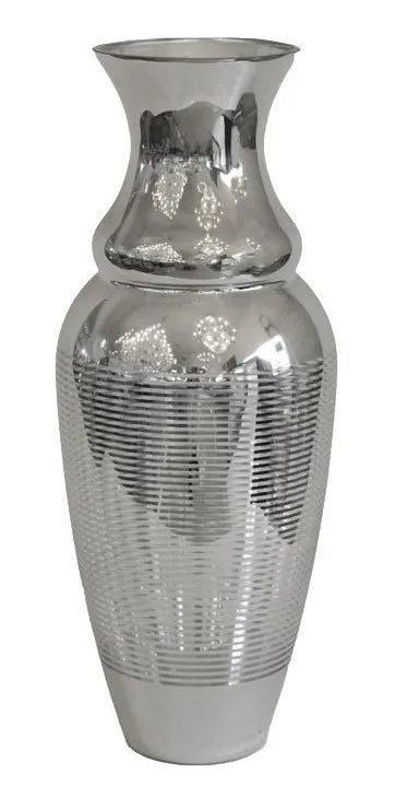 Vaso Decorativo em Vidro Prata Listrado 60 x 25 cm – Design Sofisticado