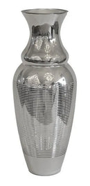 Vaso Decorativo em Vidro Prata Listrado 60 x 25 cm – Design Sofisticado