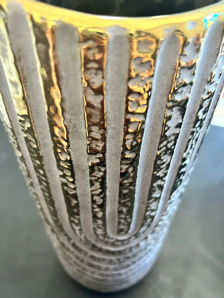 Vaso Decorativo Potiche Cinza E Dourado Porcelana 35x13 Cinza E Dourado