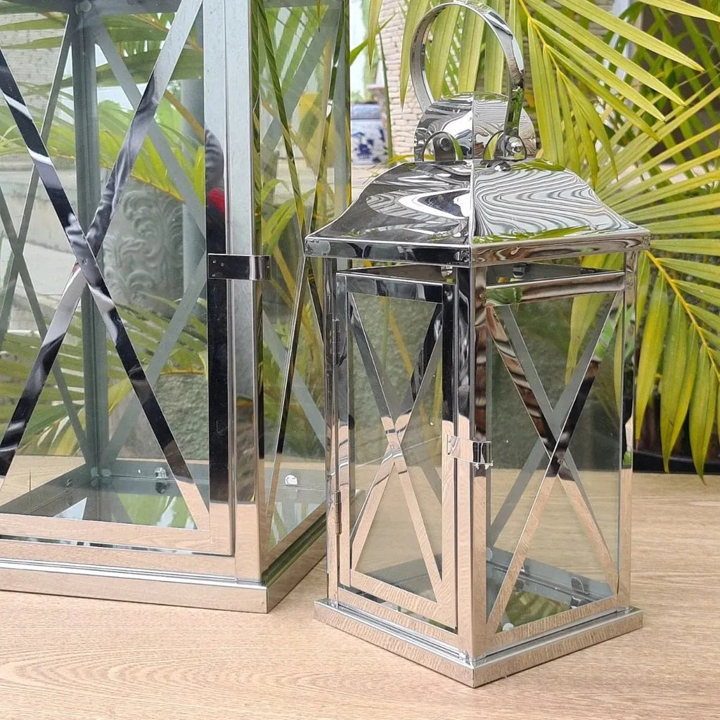Kit com 2 Lanternas Marroquinas Prata em Inox com Vidro Prateado – Luxo
