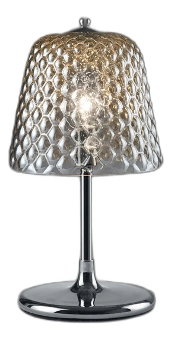 Abajur Luminária Quarto Sala Vidro e Metal Requinte 47x24 Prateado Fumê 127/220V