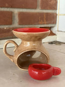 Queimador Aromático Rechaud Suporte Porta-Vela em Cerâmica Vermelho