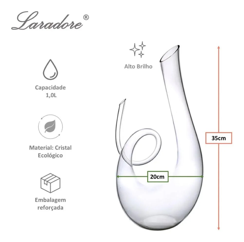 Decanter de Vinho em Cristal Espiral Premium 1,5L – Aerador com Alça para Servir