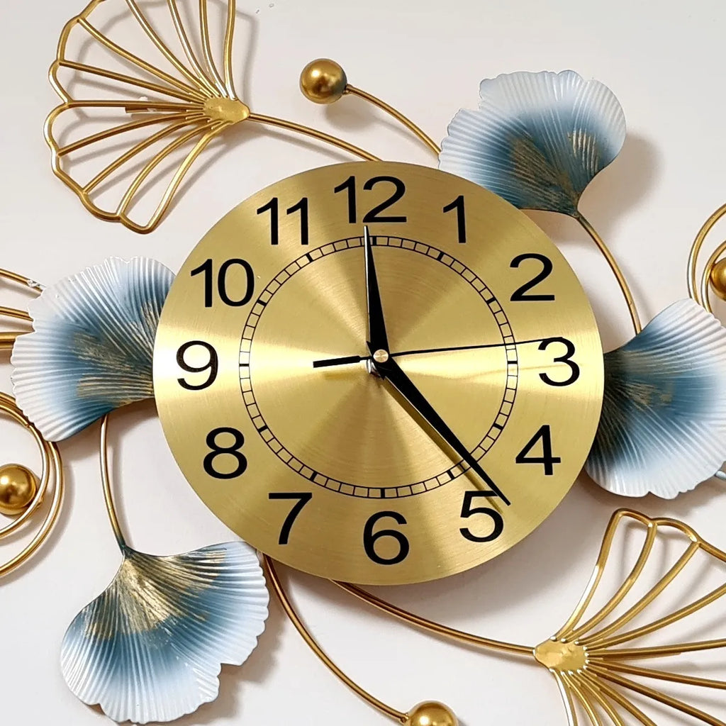 Relógio Decorativo Imperial Folhas Douradas – 100cm | Design Sofisticado