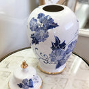 Vaso Decorativo de Porcelana Azul e Branco com Detalhes Dourados – 39x20 cm