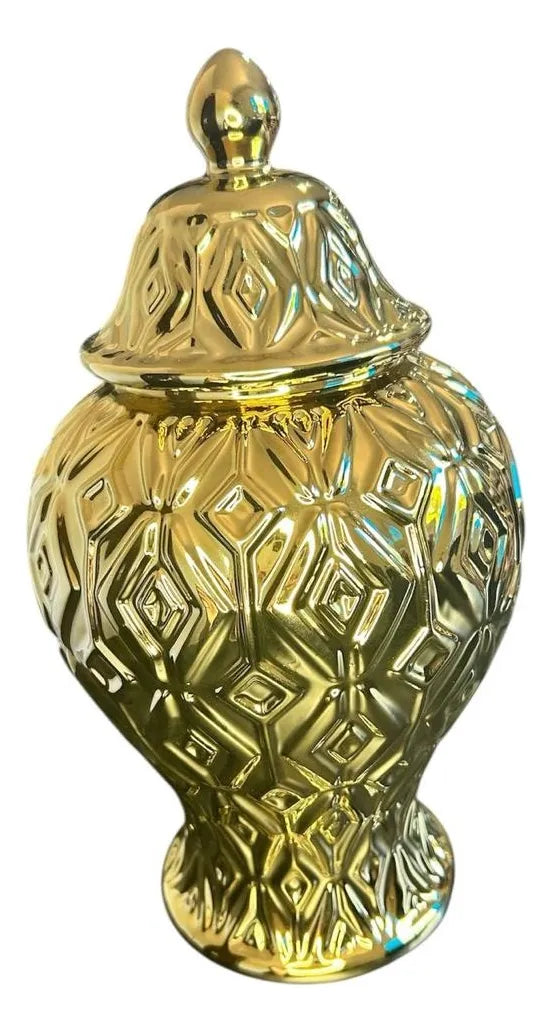 Vaso Decorativo Dourado Porcelana Luxo 35x15 Dourado-escuro