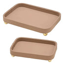 Kit 2 Bandejas Decorativas em Couro Sintético Marrom Claro Luxo Organizador Multiuso