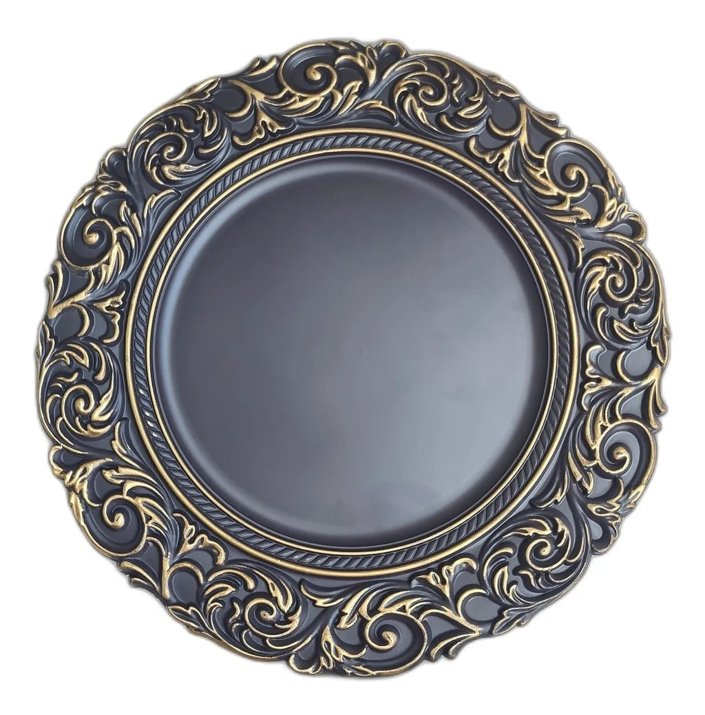 Sousplat de Poliresina Lilás com Dourado – Design Robusto com Relevo | 36 x 36 cm