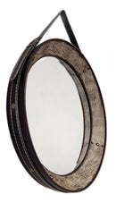 Espelho Adnet Decorativo Redondo com Alça em Couro Legítimo Preto/Marrom – 53 cm