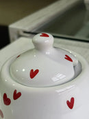 Açucareiro Coração em Porcelana Branco com Corações Vermelhos 12x12 cm