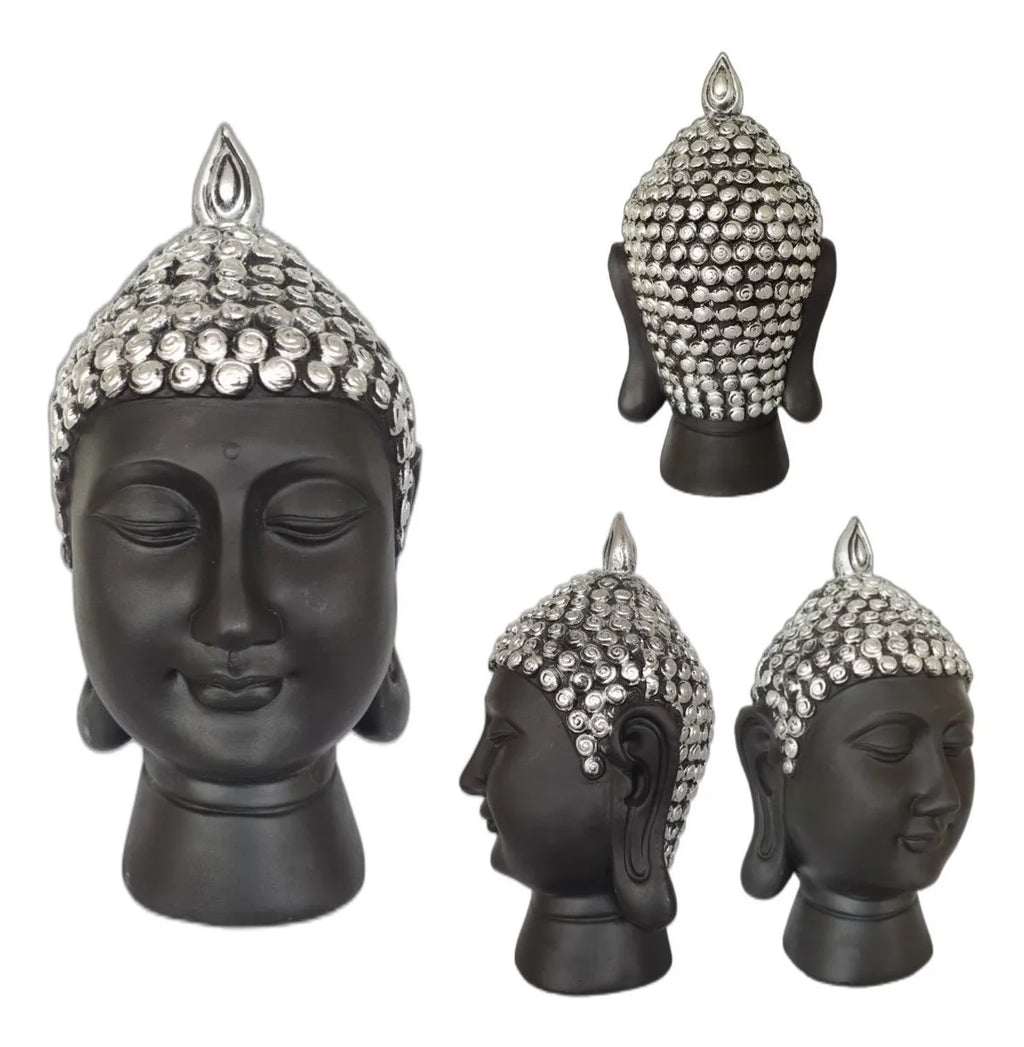 Buda Decorativo em Resina Preto com Prata – 24 x 12 cm