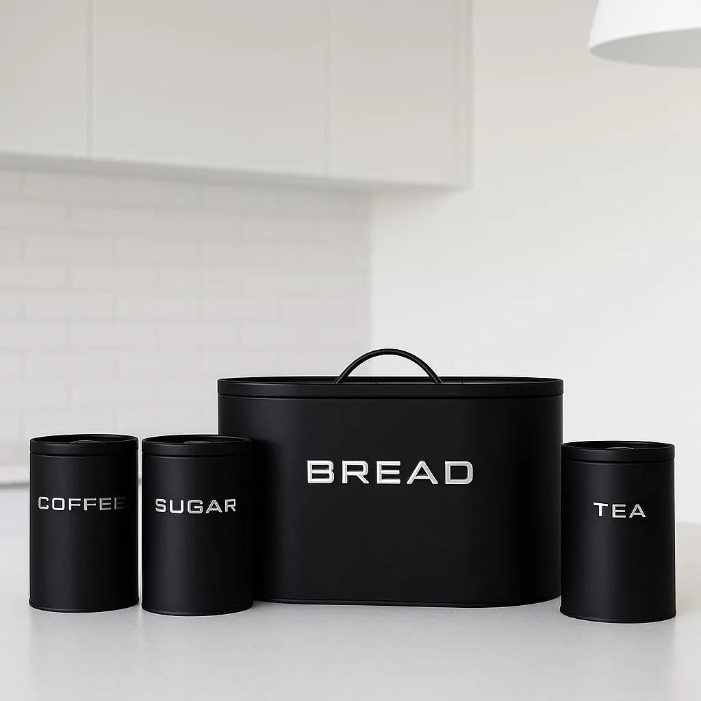 Kit 4 Potes Para Alimentos Latas Armazenamento Metal Luxo Preto