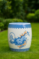 Puff Cerâmico Floral Seat Garden 45x30 – Banqueta Decorativa Azul