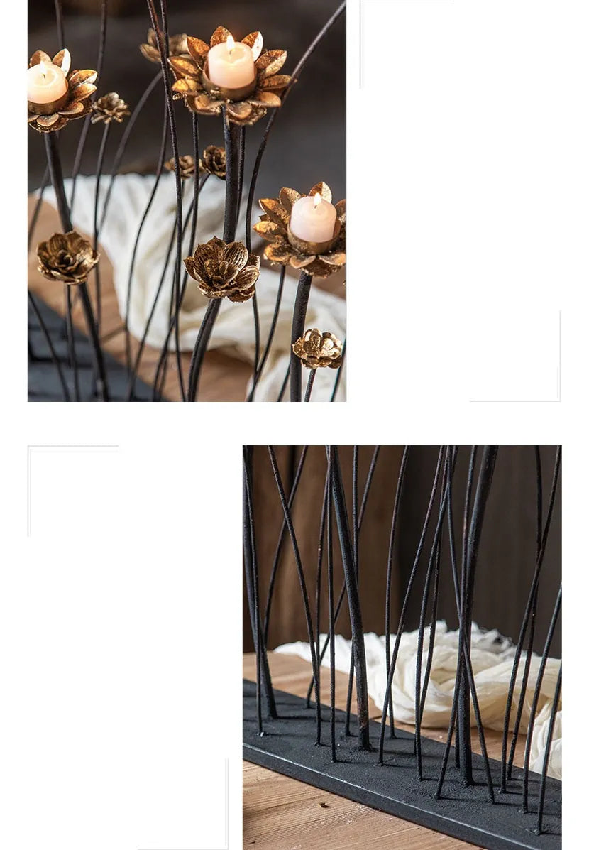 Porta-Vela Castiçal Escultura Romântica em Metal Preto/Dourado