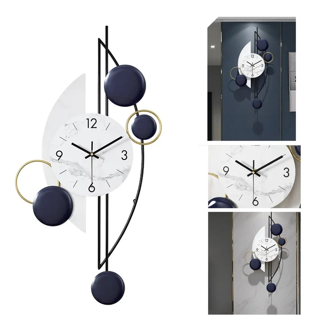 Relógio de Parede 3D Metal Solar – Design Europeu Luxuoso 79cm Azul-Marinho (Vazado | Silencioso)
