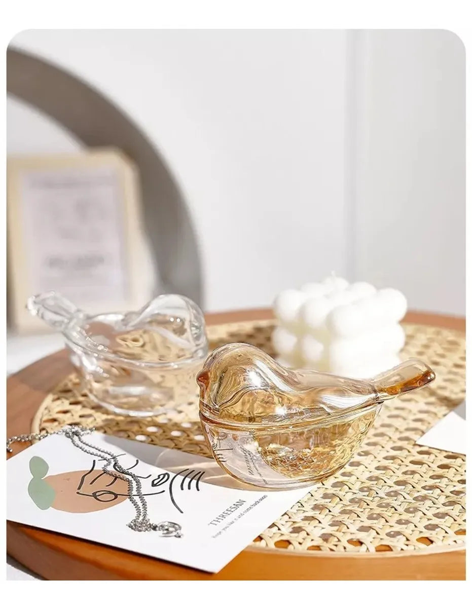 Mini Porta-Joias Potiche de Cristal Âmbar com Pássaro 11x7 cm | Decorativo