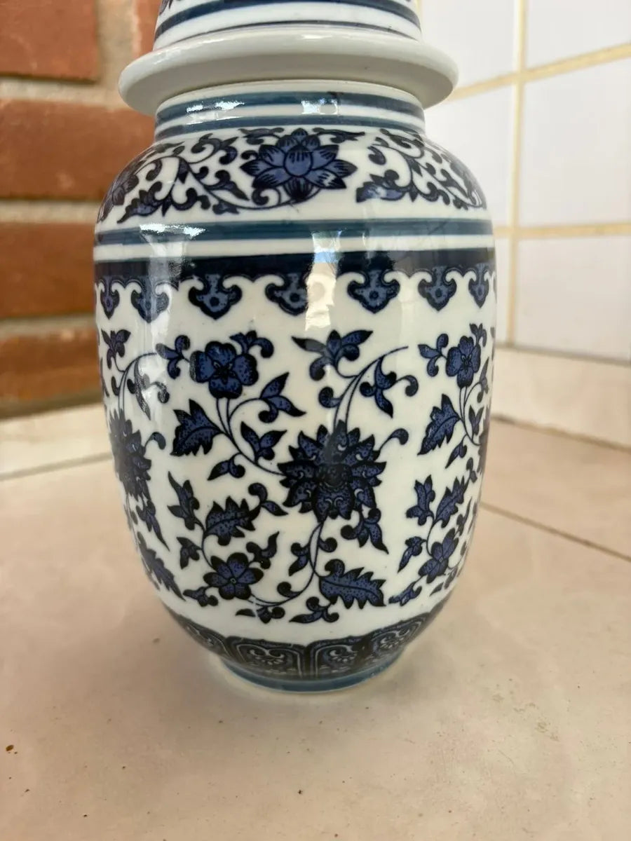 Vaso Decorativo De Porcelana Azul E Branco Luxo 20x14