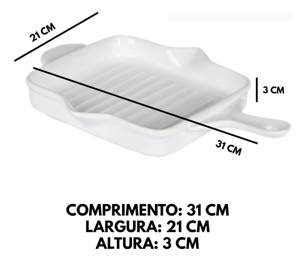 Frigideira Cerâmica Branca para Mesa Posta 31x21CM