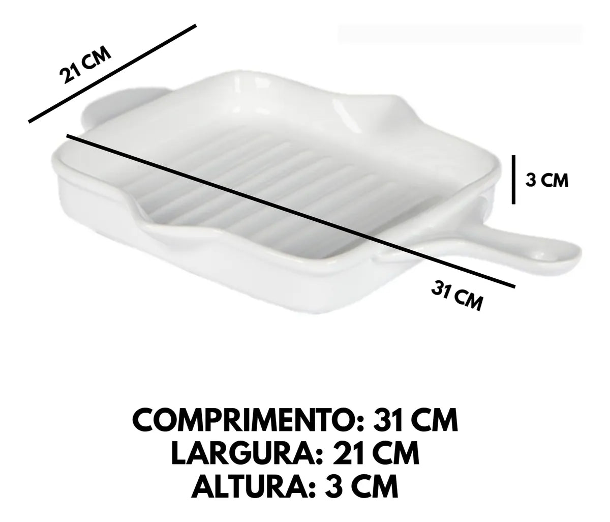 Frigideira Cerâmica Branca para Mesa Posta 31x21CM