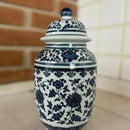 Vaso Decorativo De Porcelana Azul E Branco Luxo 20x14