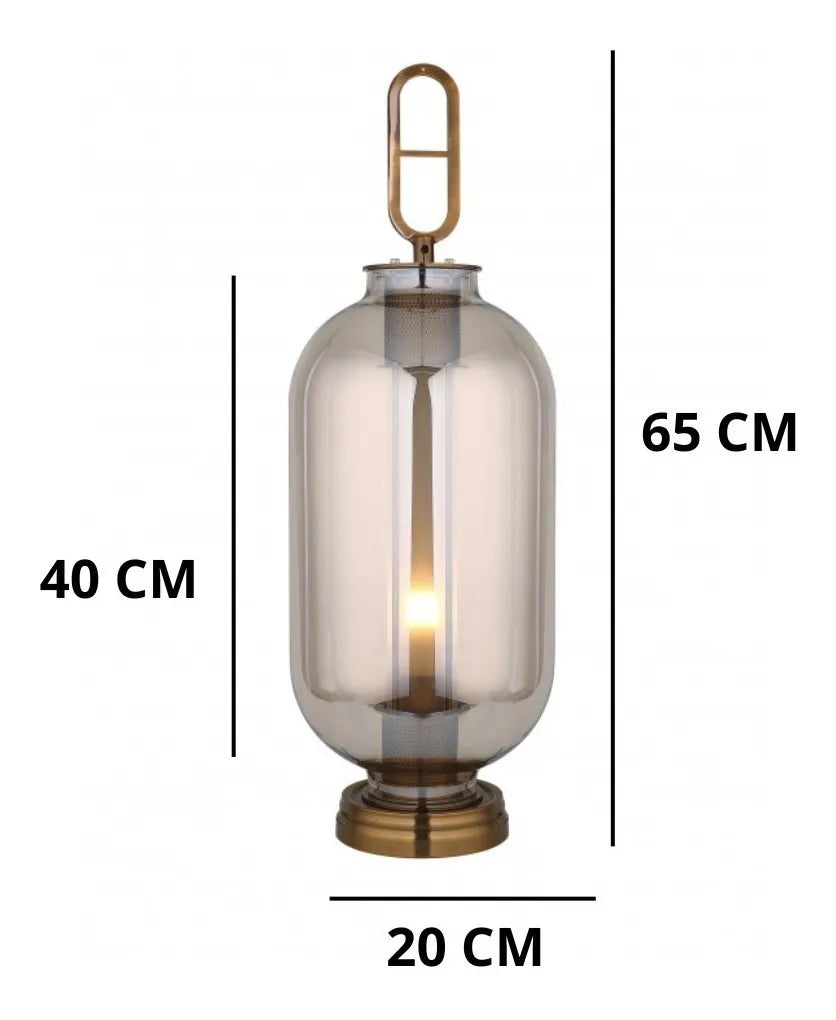 Luminária Candeeiro de Chão e Mesa Estilo Lampião 65x20 – Metal e Vidro