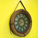 Relógio de Parede Vintage Premium com Alça em Couro 65cm – Metal Preto & Marrom Escuro