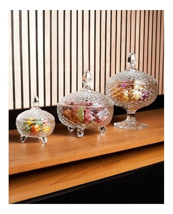 Potiche de Vidro Bomboniere Baleiro Detalhado 16x8cm – Elegância e Sofisticação para sua Decoração