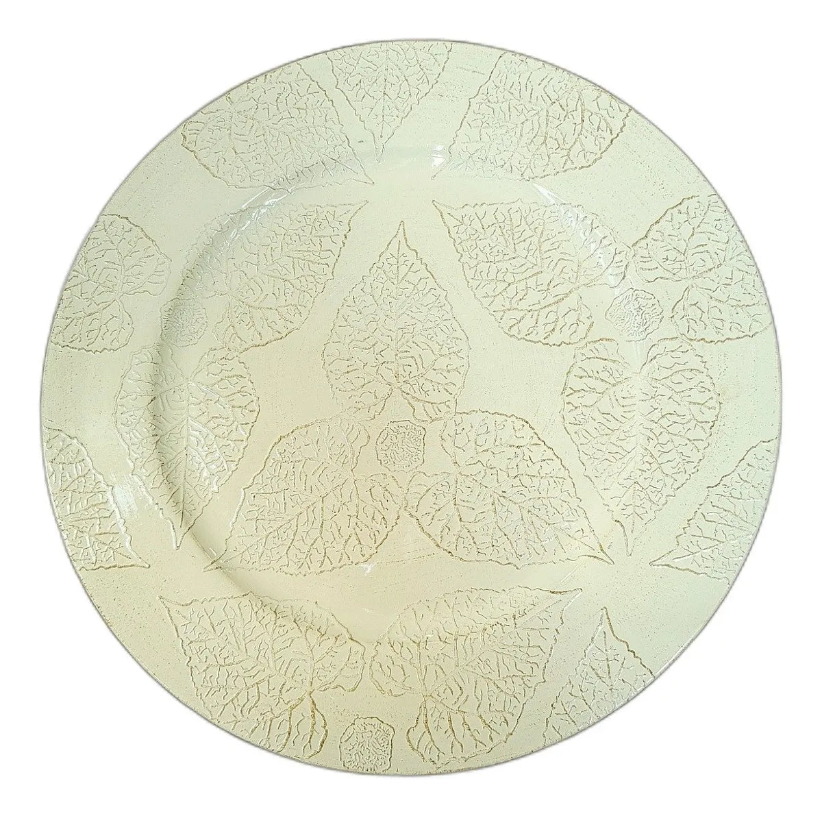 Jogo com 6 Sousplats de Poliresina Bege com Relevo – Design Folhas | 35 x 35 cm
