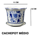Jogo 3 Cachepot Cerâmica Chinesa Azul E Branca