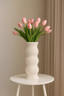 Vaso De Cerâmica Branca Ondas Flores Moderno 30x13