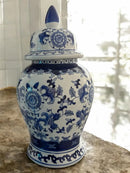 Vaso de Porcelana Azul e Branco com Estampa Floral 38x20CM