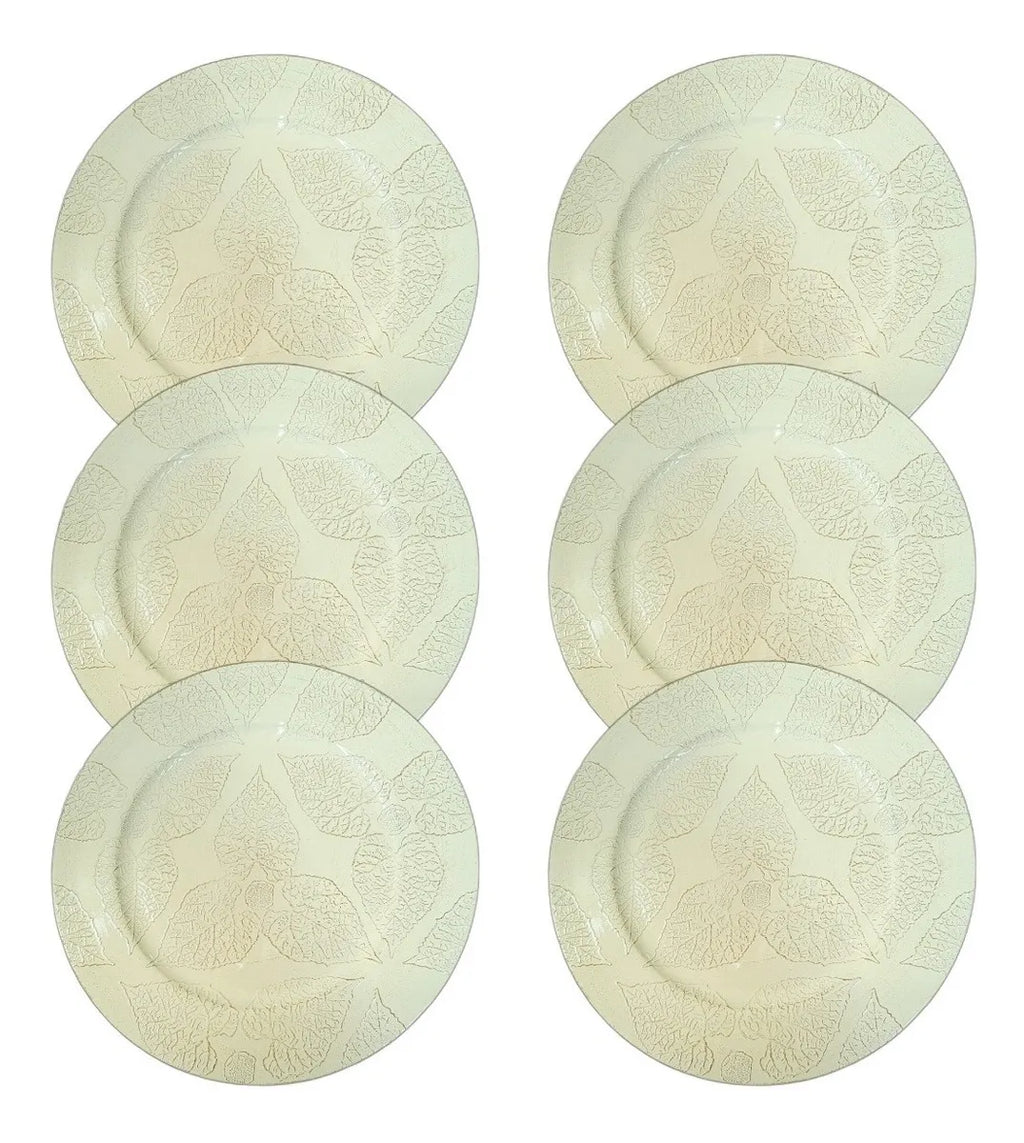 Jogo com 6 Sousplats de Poliresina Bege com Relevo – Design Folhas | 35 x 35 cm