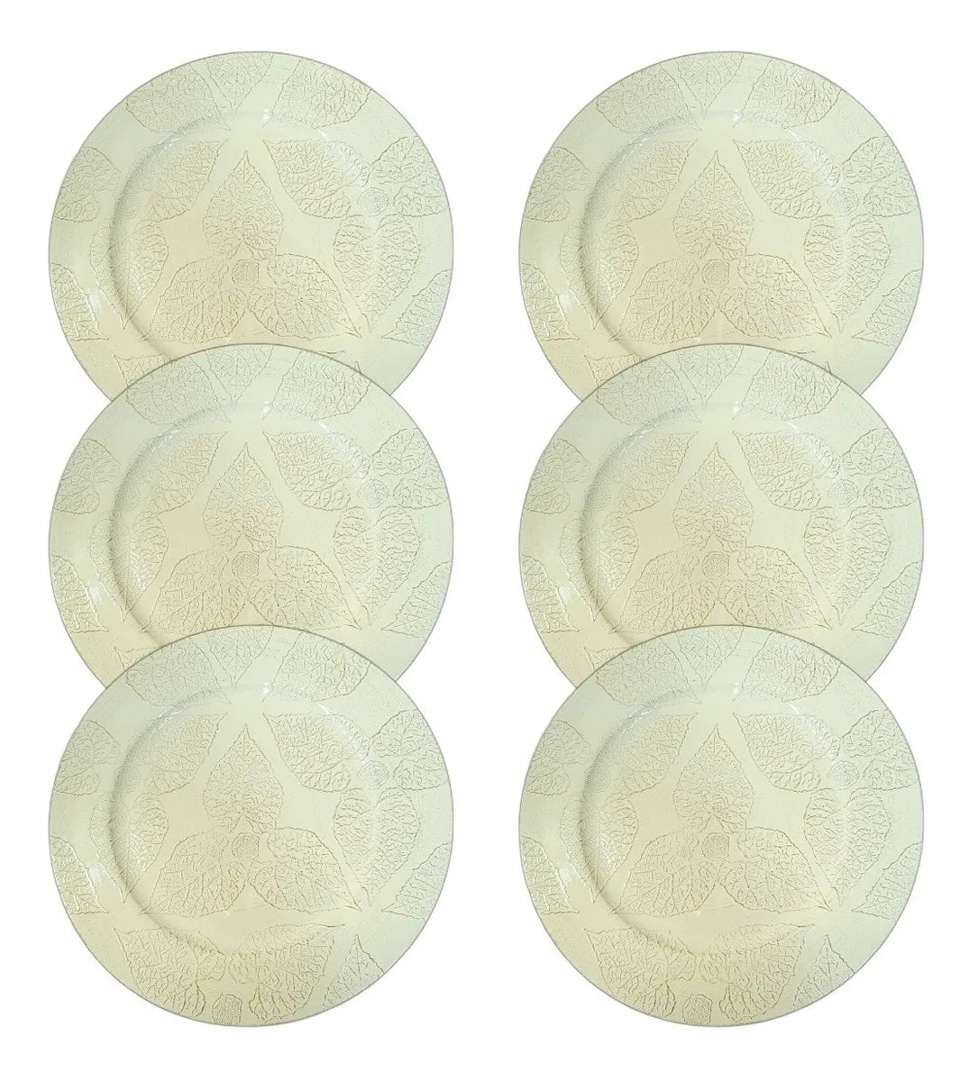 Jogo com 6 Sousplats de Poliresina Bege com Relevo – Design Folhas | 35 x 35 cm