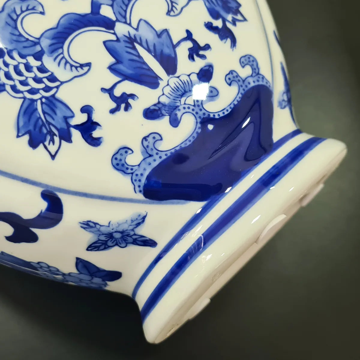 Vaso Azul E Branco Decorativo Com Alça 34x21x5cm Azul E Branco Florido
