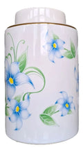 Vaso Decorativo Porcelana Azul e Branca Cilíndrico Floral 23 x 15 cm