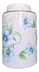 Vaso Decorativo Porcelana Azul e Branca Cilíndrico Floral 23 x 15 cm